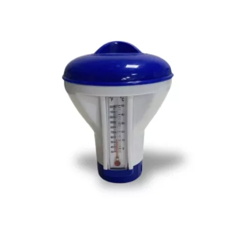 Úszó vegyszer adagoló medencéhez, hőmérővel, 17 cm, sötétkék/fehér
