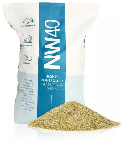 Üveg szűrőtöltet, Nature Works NW40, 0, 6-1, 2 mm, újrahasznosított zöld üveg, antibakteriális, biofilmmentes, medence szűrőkhöz, 20 kg (AS-033111)