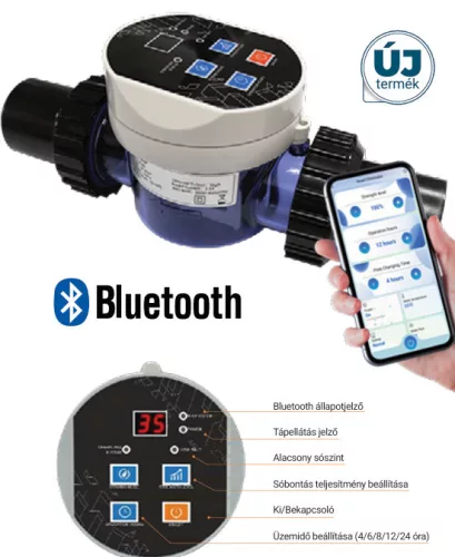 Medence sóbontó, Neo 10 gr/h, kompakt kivitel, Bluetooth vezérlés, automata vízfertőtlenítés, alacsony sótartalom, beépített áramláskapcsoló
