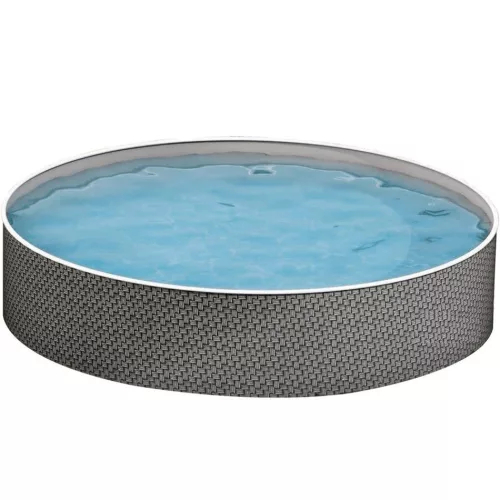 Fémpalástos medence, Azuro, szürke, 5,0 x 1,2 m, kör alakú, rattan mintás, szűrő nélkül, horganyzott acéllemez, 7 rétegű, fóliavastagság 0,5 mm