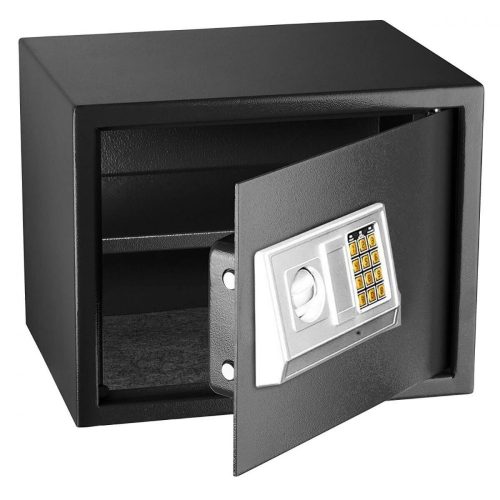 Digitális széf, kóddal vagy kulccsal nyitható, lecsavarozható,  17 x 22.8 x 17 cm, fekete