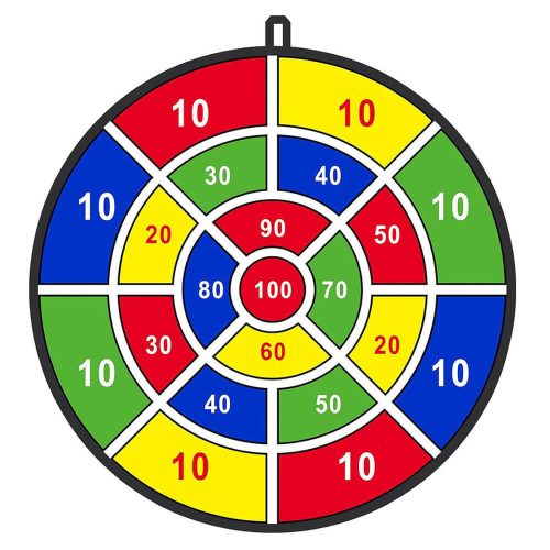 Játék darts tábla, 36 cm átmérőjű, 12 db öntapadós labdával, biztonságos gyermekbarát kialakítással, akasztóval felszerelve, műanyagból készült, 3 éves kortól ajánlott