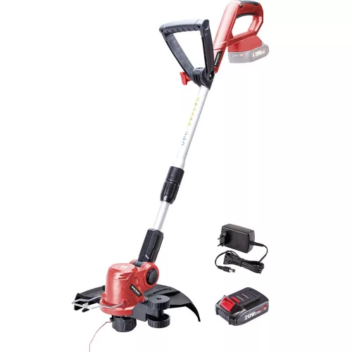 Akkumulátoros fűkasza, Worcraft WPGT203 ShareSYS, piros/fekete, 2 Ah 20 V Li-Ion, teleszkópos nyél, akkumulátorral és töltővel