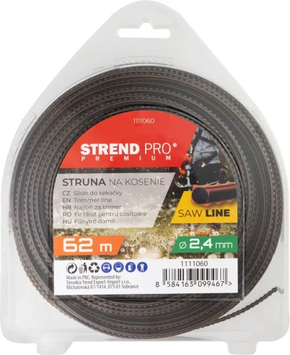 Fűkasza damil, Strend Pro Garden Premium SawLine, 2,4 mm, 62 m, sötétbarna, fogazott, kopásálló, bliszteres