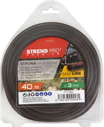 Fűkasza damil, Strend Pro Garden Premium SawLine, 3,0 mm, 40 m, sötétbarna, fogazott, nagy szilárdságú, kopásálló, bliszteres