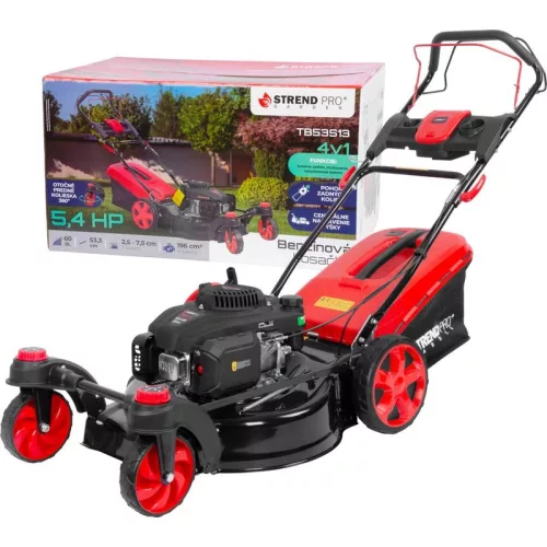 Benzinmotoros fűnyíró, Strend Pro Garden TB53S13, fekete/piros, vágásszélesség: 53,3 cm, Loncin V200 motor, 196 cm3, 4 ütemű, 4000 W, 5,4 LE, 3600 fordulat/perc, forgatható első kerekek, 60 l gyűjtőkosár, oldalkidobás, mulcsozás, önjáró
