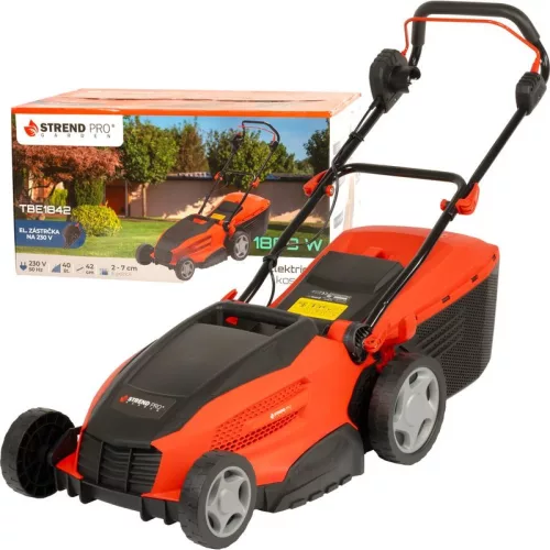 Elektromos fűnyíró, Strend Pro Garden TBE1842, piros/fekete, vágásszélesség: 42 cm, 1800 W, 230 V / 50 Hz, 40 l gyűjtőkosár
