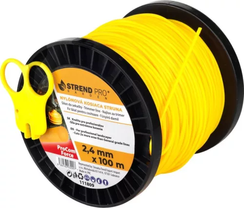 Fűkasza damil, Strend Pro Garden ProCom Force, 2,4 mm, 100 m, sárga, kerek, kopásálló, szakadásálló, túlmelegedésálló, tekercses