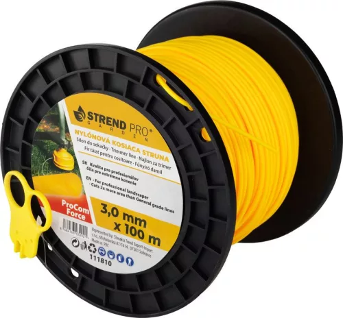 Fűkasza damil, Strend Pro Garden ProCom Force, 3,0 mm, 100 m, sárga, kerek, kopásálló, szakadásálló, túlmelegedésálló, tekercses