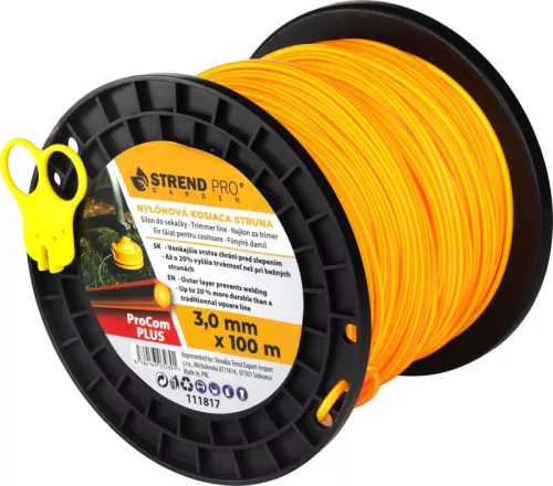 Fűkasza damil, Strend Pro Garden ProCom Plus, 3,0 mm, 100 m, narancssárga, szögletes, kopásálló, szakadásálló, túlmelegedésálló, tekercses