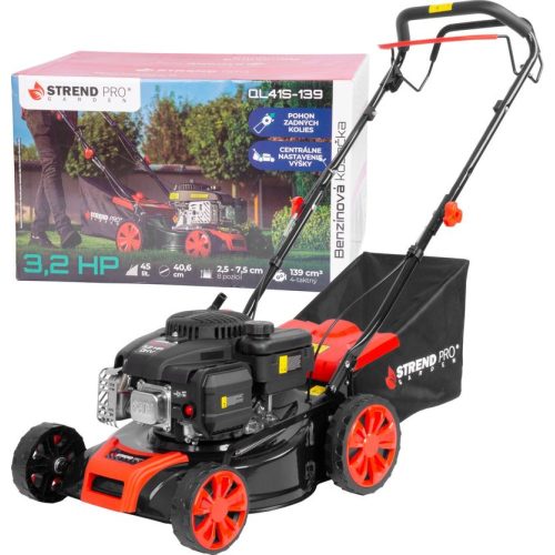 Benzinmotoros fűnyíró, Strend Pro Garden QL41S-139, fekete/piros, vágásszélesség: 40,6 cm, Loncin LC1P65FE-4 motor, 139 cm3, 4 ütemű, 2400 W, 3,2 LE, 3600 fordulat/perc, 45 l gyűjtőkosár, önjáró