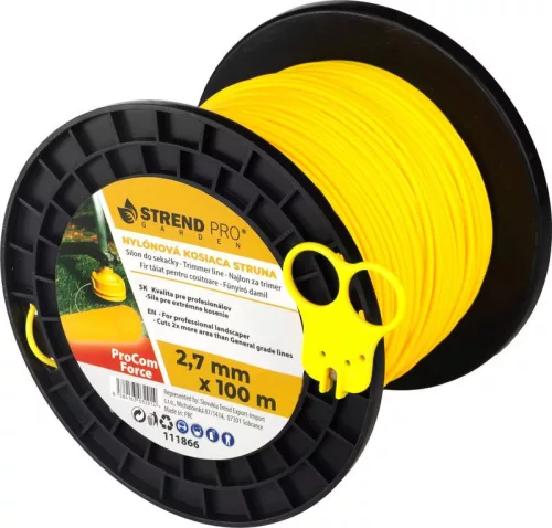 Fűkasza damil, Strend Pro Garden ProCom Force, 2,7 mm, 100 m, sárga, kerek, kopásálló, szakadásálló, túlmelegedésálló, tekercses