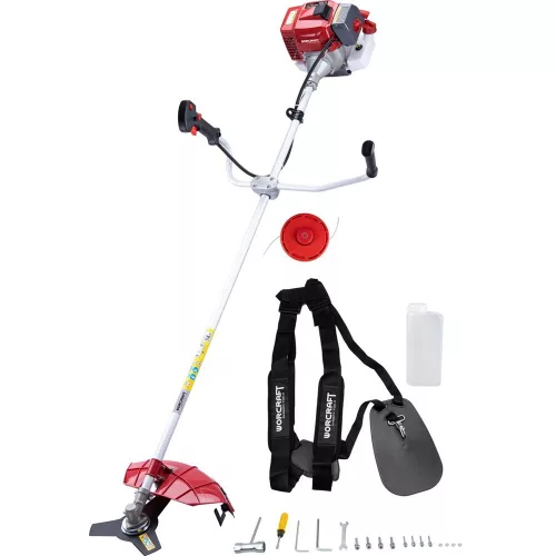 Benzinmotoros bozótvágó és fűkasza, Worcraft GT52-430B, piros/ezüst, 1400 W, kétütemű motor, 1,1 l üzemanyagtartály, tartozékokkal