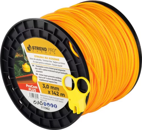 Fűkasza damil, Strend Pro Garden ProCom Plus, 3,0 mm, 142 m, narancssárga, szögletes, kopásálló, szakadásálló, túlmelegedésálló, tekercses