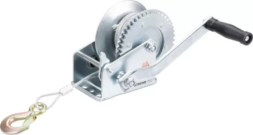Csörlő, Strend Pro HW-100-800, ezüst, racsnis, kézi, 10 m acélkötél, 4,8 mm kötélátmérő, 800 kg teherbírás