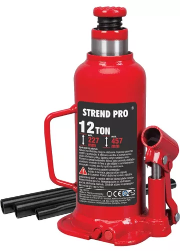 Hidraulikus emelő, Strend Pro TH91204, piros, 12000 kg teherbírás, 22,7–45,7 cm emelési magasság, kompakt, masszív, könnyen mozgatható