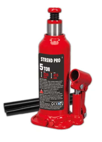 Hidraulikus emelő, Strend Pro TH90504S, piros, 5000 kg teherbírás, 22–41,5 cm emelési magasság, bőröndben, kompakt, masszív, könnyen mozgatható