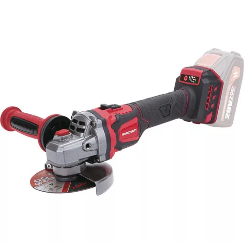 Akkumulátoros sarokcsiszoló, Worcraft CAG-S20LiBEN-125, piros/fekete, 125 mm, 20 V Li-Ion, 8000 fordulat/perc, akkumulátorral és töltővel