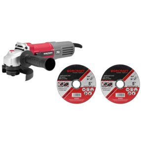   Elektromos sarokcsiszoló, Worcraft AG08-125P, piros/szürke, 125 mm, 710 W, 12 000 fordulat/perc, 230 V, 2 db koronggal