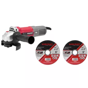   Elektromos sarokcsiszoló, Worcraft AG08-125P, piros/szürke, 125 mm, 710 W, 12 000 fordulat/perc, 230 V, 2 db koronggal