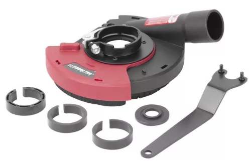 Sarokcsiszoló elszívó fedél, Strend Pro DP128, piros/fekete, 115 / 125 mm, sarokcsiszolóhoz, porszívóhoz csatlakoztatható (TC113202)