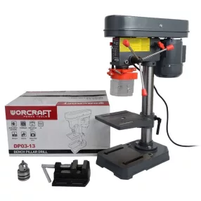   Állványos fúrógép, Worcraft DP03-13, ezüst, 350 W, 13 mm tokmány, 5 sebesség, 580–2650 fordulat/perc, satupaddal, 160 x 160 mm fúróasztal