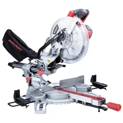 Elektromos gérvágó fűrész, Worcraft MS20-255, 2000 W, 255 mm tárcsa, 5000 fordulat/perc, 230 V, csúszó funkció, lézeres vezető, porzsák, oldaltámaszok