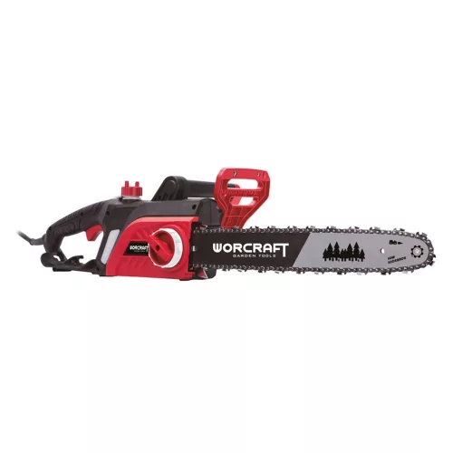 Elektromos láncfűrész, Worcraft GC22-16E, piros/fekete, 2200 W, vezetősín: 40,6 cm, 230 V, 13 m/s láncsebesség, 280 ml olajtartály