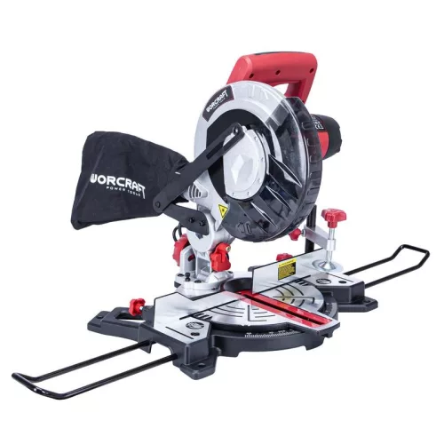Elektromos gérvágó fűrész, Worcraft MST14-210, 1400 W, 210 mm tárcsa, 5000 fordulat/perc, 230 V, lézeres vezető, porzsák, oldaltámaszok