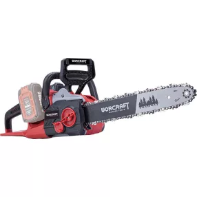   Akkumulátoros láncfűrész, Worcraft CGC-S40LiBA ShareSYS, piros/fekete, 2 × 2-4 Ah 20 V Li-Ion, vezetősín: 40 cm, 15 m/s láncsebesség, 250 ml olajtartály, akkumulátor és töltő nélkül