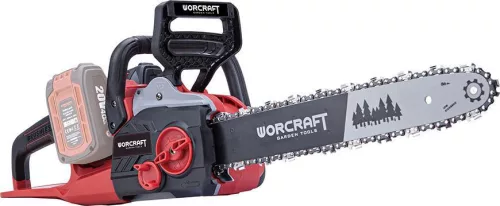Akkumulátoros láncfűrész, Worcraft CGC-S40LiBA ShareSYS, piros/fekete, 2 × 2-4 Ah 20 V Li-Ion, vezetősín: 40 cm, 15 m/s láncsebesség, 250 ml olajtartály, akkumulátor és töltő nélkül