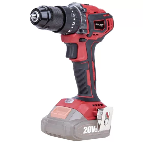 Akkumulátoros fúró-csavarozó, Worcraft CHD-S20LiBA ShareSYS, piros/fekete, 50 Nm, 0-1600 fordulat/perc, 20 V Li-Ion, akkumulátor és töltő nélkül