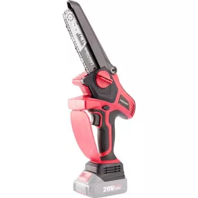   Akkumulátoros láncfűrész, Worcraft CHS-S20LiBP ShareSYS, piros/fekete, mini, 2-4 Ah 20V Li-Ion, vezetősín: 15 cm, 7,5 m/s láncsebesség, 40 ml olajtartály, akkumulátor és töltő nélkül