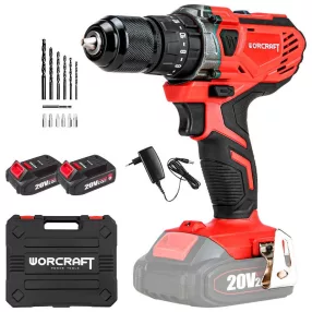   Akkumulátoros fúró-csavarozó, Worcraft CHD-S20LiWB ShareSYS, piros/fekete, 40 Nm, 0-1400 fordulat/perc, 20 V Li-Ion, 2 x 2,0 Ah, akkumulátorral és töltővel, hordtáskában