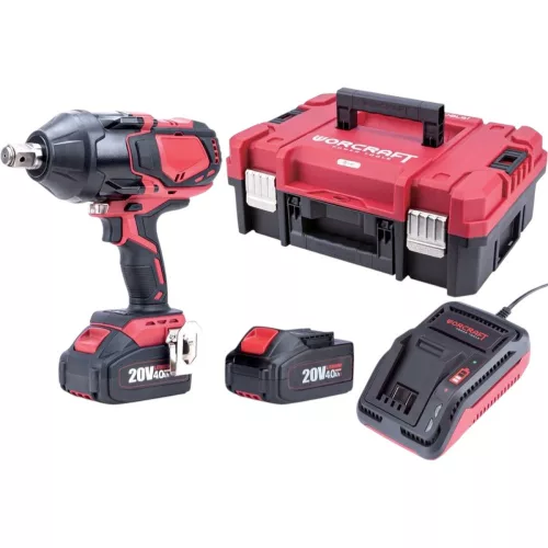 Akkumulátoros ütvecsavarozó, Worcraft CIW-S20LiB-1800 ShareSYS, fekete/piros, 850 Nm, 0-1650 fordulat/perc, 0-1800 ütés/perc, 20 V Li-Ion, 2 × 4,0 Ah, akkumulátorral és töltővel, hordtáskában