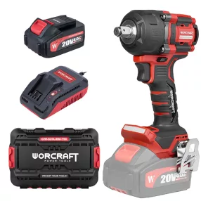   Akkumulátoros ütvecsavarozó, Worcraft CIW-S20LiBM-750 ShareSYS, piros/fekete, 800 Nm, 0-3200 fordulat/perc, 0-3700 ütés/perc, 20 V Li-Ion, 4,0 Ah, akkumulátorral és gyorstöltővel