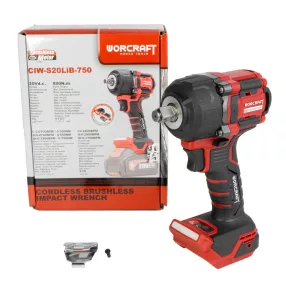   Akkumulátoros ütvecsavarozó, Worcraft CIW-S20LiB-750, piros/fekete, 800 Nm, 0-3200 fordulat/perc, 0-3700 ütés/perc, 20 V Li-Ion, akkumulátor és töltő nélkül