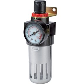   Légszűrő, Strend Pro Airtool MF-2, ezüst, 1/4" csatlakozás, szabályzóval és nyomásmérővel, maximum 12 bar, víz- és olajleválasztó, kompresszorhoz