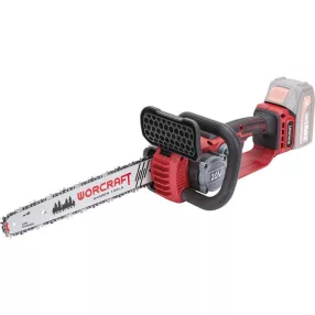   Akkumulátoros láncfűrész, Worcraft CGC-S20LiBDM, piros/fekete, 4 Ah 20V Li-Ion, 13 m/s láncsebesség, 26 ml olajtartály, akkumulátorral, töltővel, láncolajjal, kofferben