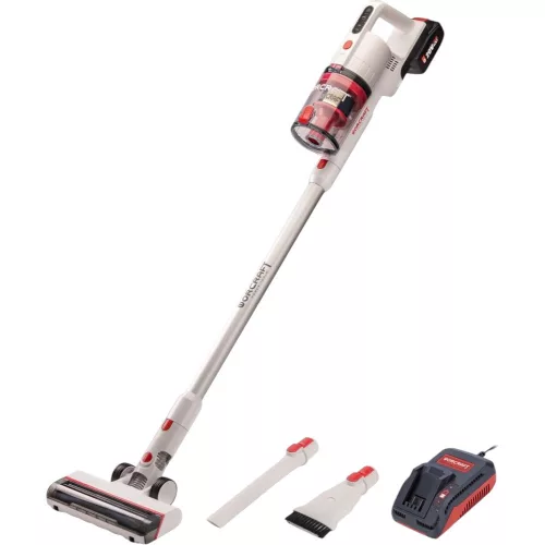 Akkumulátoros állóporszívó, Worcraft CPVC-S20LiBM ShareSYS, fehér, 15–20 kPa, tartály: 1200 ml, 20 V Li-Ion, 4,0 Ah, akkumulátorral és töltővel
