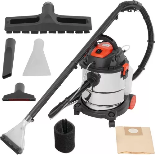 Ipari száraz-nedves porszívó, Strend Pro MWD211/3v1, ezüst/fekete, 1600 W, tartály: 20 l, szőnyegtisztító funkcióval, rozsdamentes acél tartály