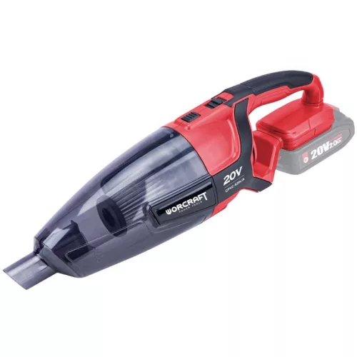 Akkumulátoros autós porszívó, Worcraft CPVC-S20LiA ShareSYS, piros/fekete, 8 kPa, tartály: 600 ml, 20 V Li-Ion, akkumulátor és töltő nélkül