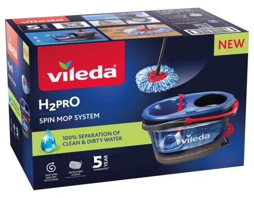 Felmosó szett, Vileda H2Pro, pedálos, kétkamrás vödörrel, forgó, mikroszálas fej, háromszög fej, mosógépben mosható