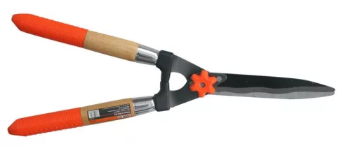 Sövényvágó olló, Strend Pro Garden KT3915B, narancssárga/fekete, 53 cm, fa nyél, hullámos acél penge, maximum 20 mm átmérő