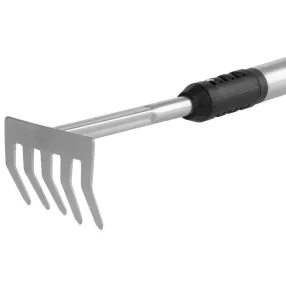   Kerti kézi gereblye, Strend Pro Garden Herrison 615G1, ezüst-fekete, 5 fogú, acél fej, 9 cm munkaszélesség, 70-120 cm nyél, teleszkópos nyél