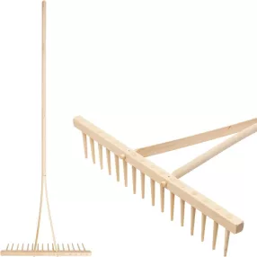   Kerti gereblye, Strend Pro Garden, 16 fogú, fa fej, fa nyél, 55 cm munkaszélesség, 159 cm nyél