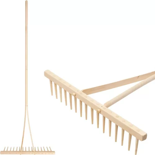 Kerti gereblye, Strend Pro Garden, 16 fogú, fa fej, fa nyél, 55 cm munkaszélesség, 159 cm nyél