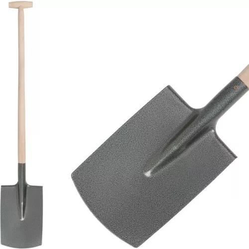 Ásó, Strend Pro Garden S592.WH, egyenes fej, sötétszürke, acél fej, fa nyél, T markolat