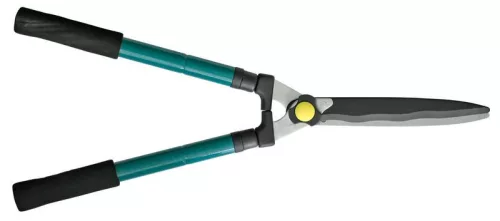 Sövényvágó olló, Strend Pro Garden KT3931A, zöld/fekete, 66–84 cm, acél nyél, hullámos acél penge, teleszkópos