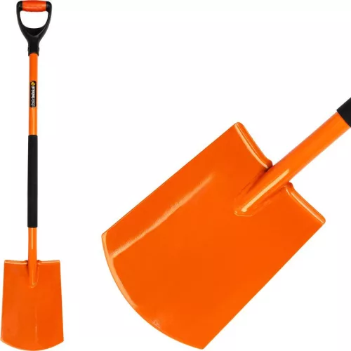 Ásó, Strend Pro Garden, 120 cm, egyenes fej, narancssárga, acél fej, acél nyél, D markolat, hegesztett fej-nyél kapcsolat